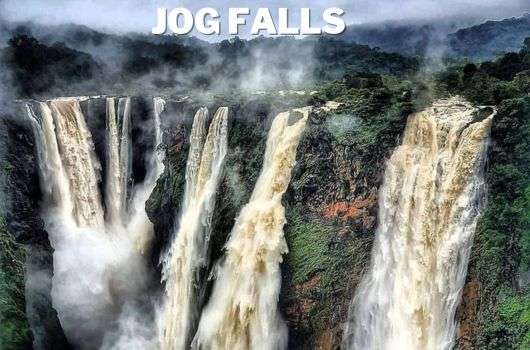 Jog Falls, located in Kerala, India, showcases a magnificent waterfall cascading down rocky cliffs.